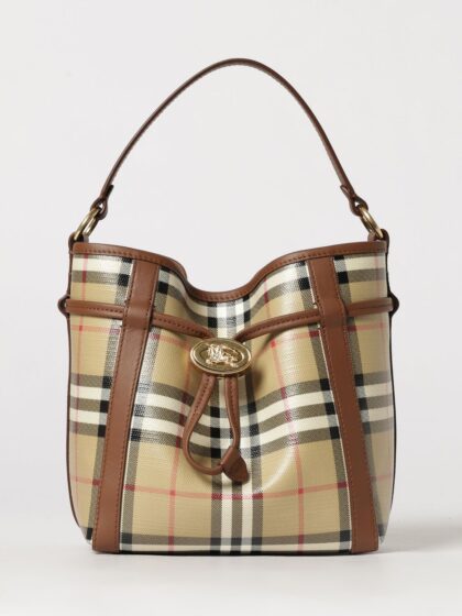 BURBERRY Mini Vintage Check Canvas Bucket Bag with EKD Logo