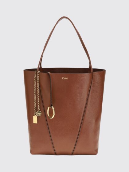 CHLOÉ Spin Grained Calfskin Tote Bag with Logo Charm