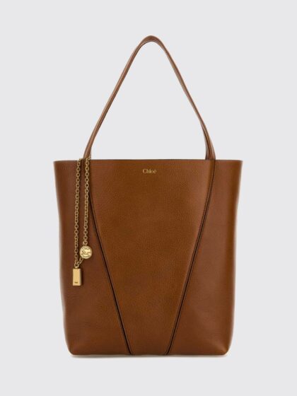 CHLOÉ Spin Grained Calfskin Tote Bag with Logo Charm