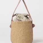 CHLOÉ Woody Mini Bucket Bag in Raffia with Jacquard Logo