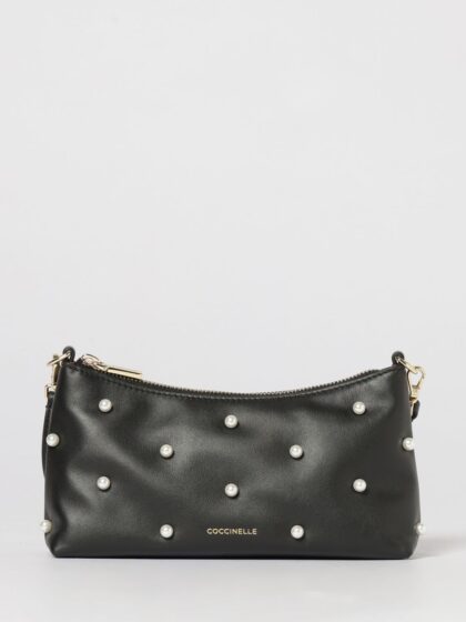 COCCINELLE Aura Leather Shoulder Bag with Synthetic Pearls