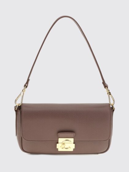 COCCINELLE C-Me Lock Hammered Leather Shoulder Bag with Strap