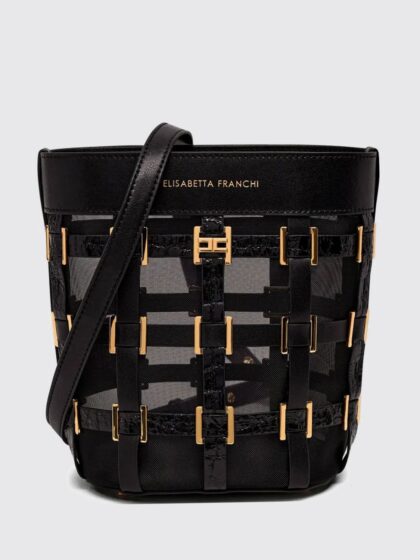 ELISABETTA FRANCHI Mesh Bucket Bag with Embroidery and Internal Pouch