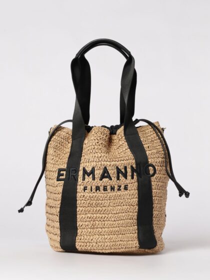 ERMANNO FIRENZE Ashley Raffia Bag with Embroidered Logo