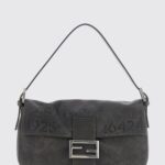 FENDI Baguette Printed Calfskin Shoulder Bag with Logo