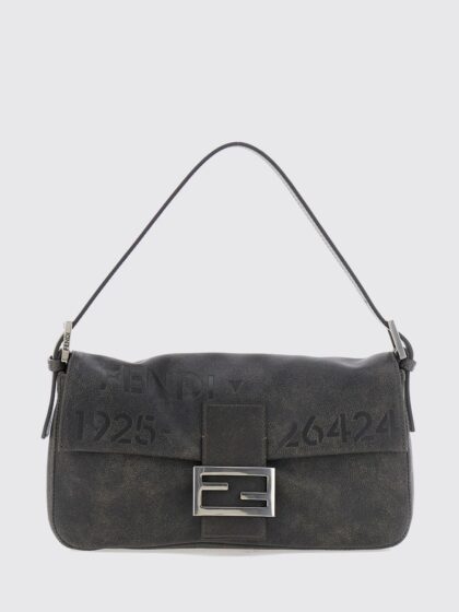 FENDI Baguette Printed Calfskin Shoulder Bag with Logo