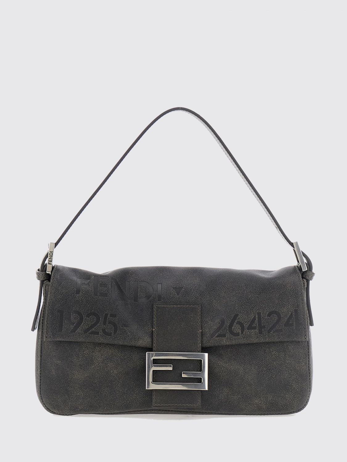 FENDI Baguette Printed Calfskin Shoulder Bag with Logo