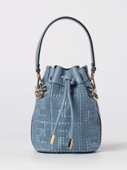 FENDI Mon Tresor Mini Bucket Bag in Raffia with FF Monogram