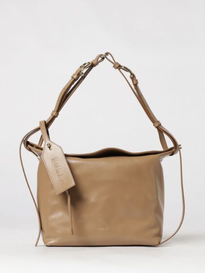 FURLA Ginevra Smooth Leather Shoulder Bag with Logo Charm