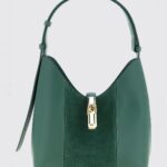 FURLA Goccia Flared Suede and Smooth Leather Shoulder Bag