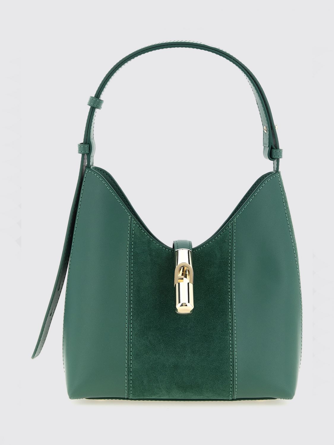 FURLA Goccia Flared Suede and Smooth Leather Shoulder Bag