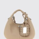 GANNI Mini Beige Recycled Leather Hobo Bag with Butterfly Logo and Charm