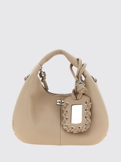 GANNI Mini Beige Recycled Leather Hobo Bag with Butterfly Logo and Charm