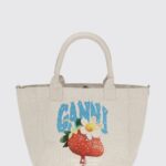 GANNI XXL Recycled Cotton Tote Bag with Animal Print and Logo