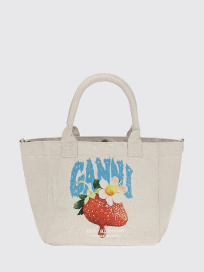 GANNI XXL Recycled Cotton Tote Bag with Animal Print and Logo