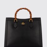 GUCCI Diana Grained Leather Tote Bag with Bamboo Handles