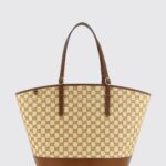 GUCCI Large Raffia Tote Bag with Flocked GG Monogram and Double Handles