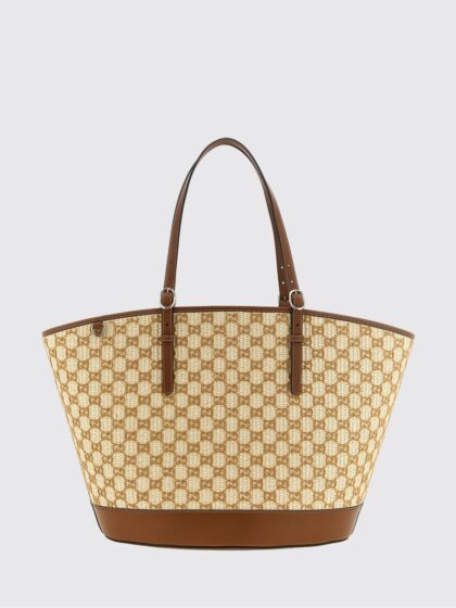 GUCCI Large Raffia Tote Bag with Flocked GG Monogram and Double Handles