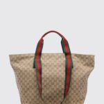 GUCCI Medium Shopping Bag in Jacquard Fabric with GG Monogram and Striped Pattern