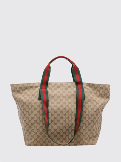 GUCCI Medium Shopping Bag in Jacquard Fabric with GG Monogram and Striped Pattern