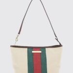 GUCCI Mini Shoulder Bag in Cotton Canvas with Web Stripe and Leather Handle