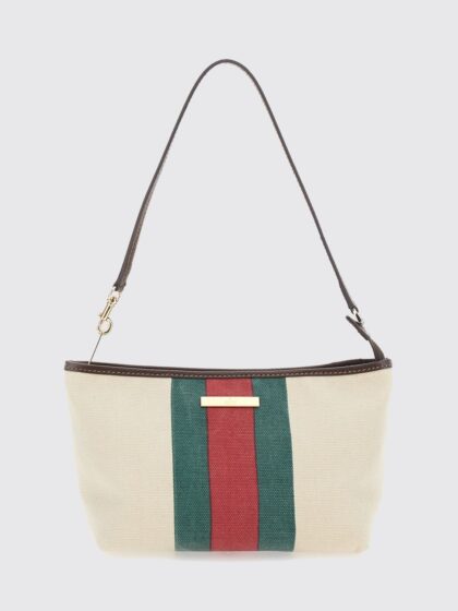 GUCCI Mini Shoulder Bag in Cotton Canvas with Web Stripe and Leather Handle