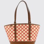 GUCCI Raffia Shoulder Bag with Embroidered GG Monogram and Double Handles