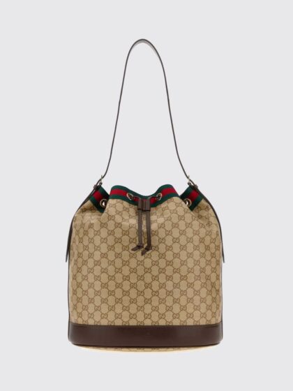GUCCI Venice GG Jacquard Fabric Bucket Bag with Leather Handle