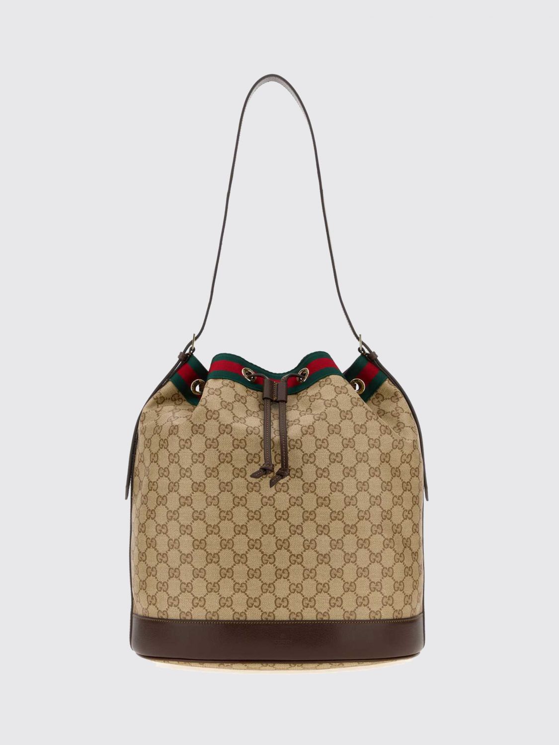 GUCCI Venice GG Jacquard Fabric Bucket Bag with Leather Handle