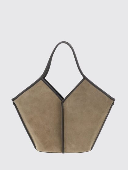 HEREU Calella Flared Suede Leather Tote Bag with Double Handle and Removable Pouch