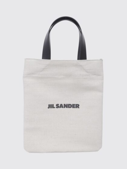 JIL SANDER Logo Print Jute and Cotton Tote Bag with Leather Handles