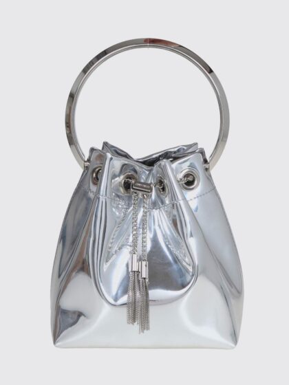 JIMMY CHOO Bon Bon Patent Leather Bucket Bag with Rigid Handle