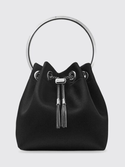JIMMY CHOO Bon Bon Satin Mini Bucket Bag with Rigid Handle