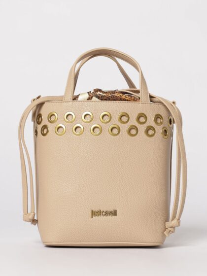 JUST CAVALLI Grained Faux Leather Bucket Bag with Metal Eyelets