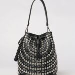 LA CARRIE Denim Bucket Bag with Metal Eyelets and Rhinestones
