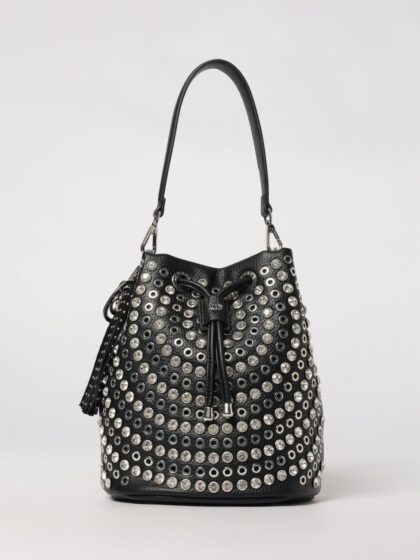 LA CARRIE Denim Bucket Bag with Metal Eyelets and Rhinestones
