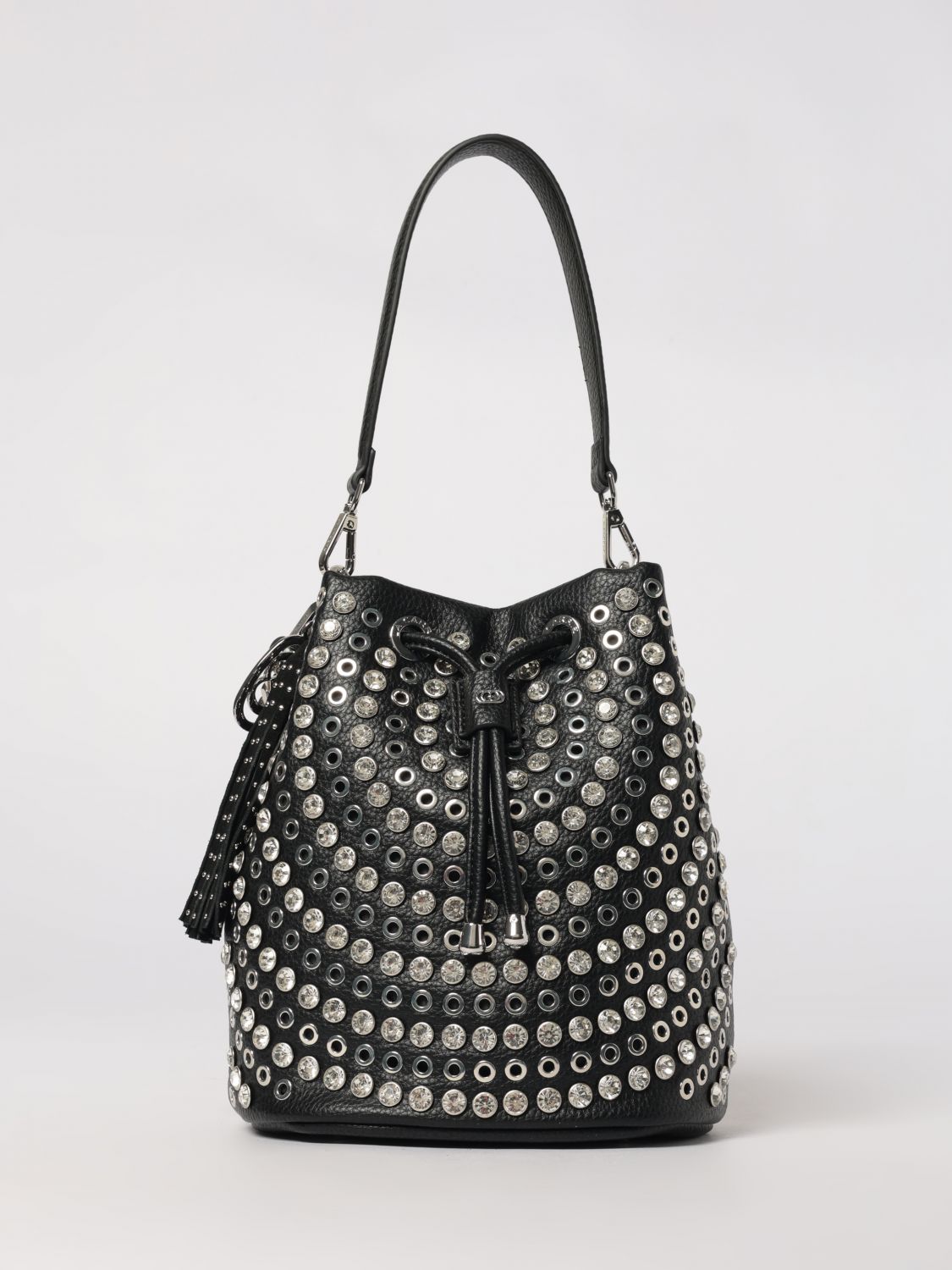 LA CARRIE Denim Bucket Bag with Metal Eyelets and Rhinestones