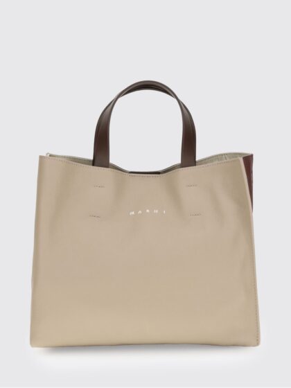 MARNI Medium Bicolour Leather Tote Bag with Double Handle and Strap