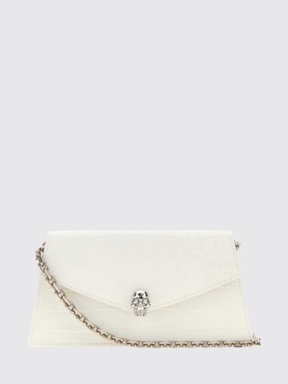 McQueen Mini Bag in Croc-Effect Calfskin Leather with Skull