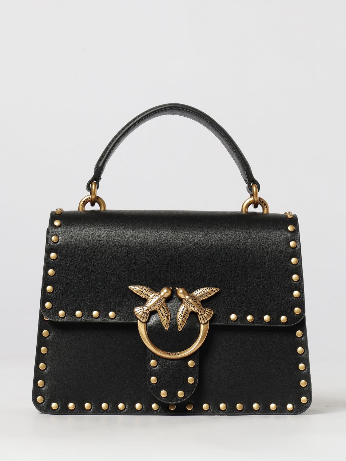 PINKO Love Bag One Calfskin Mini Handbag with Studs and Logo
