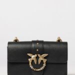 PINKO Love One Classic Leather Mini Shoulder Bag with Rhinestones and Logo