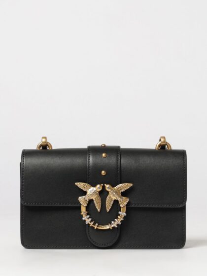 PINKO Love One Classic Leather Mini Shoulder Bag with Rhinestones and Logo