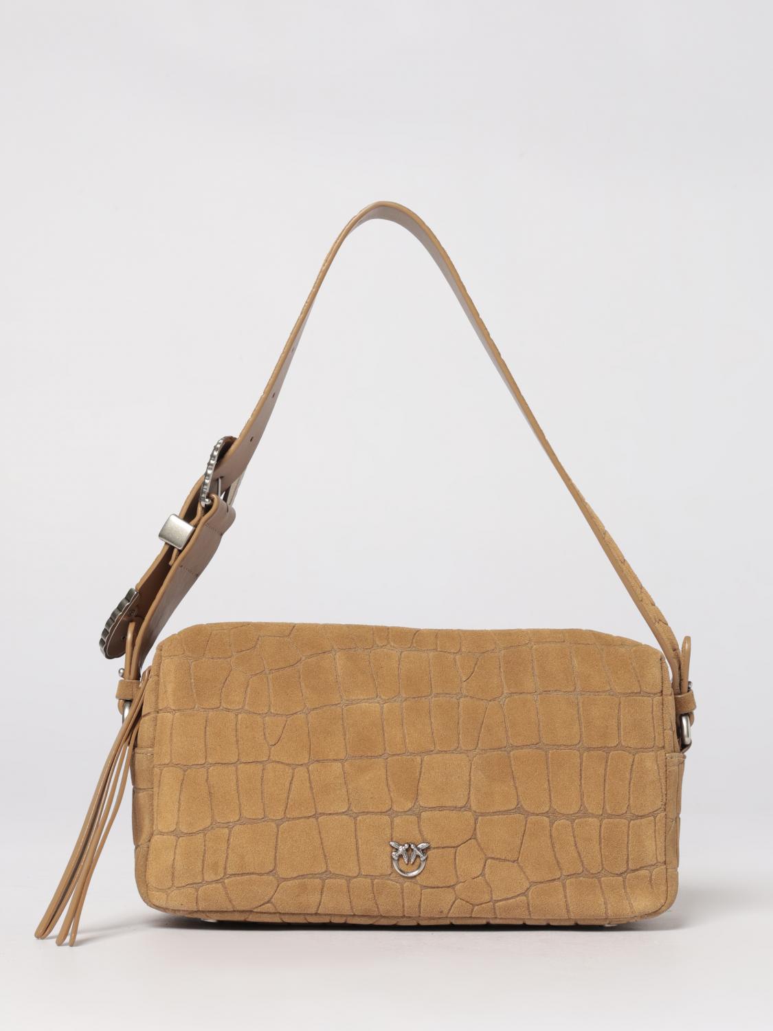PINKO Medium Croc Print Leather Boston Bag
