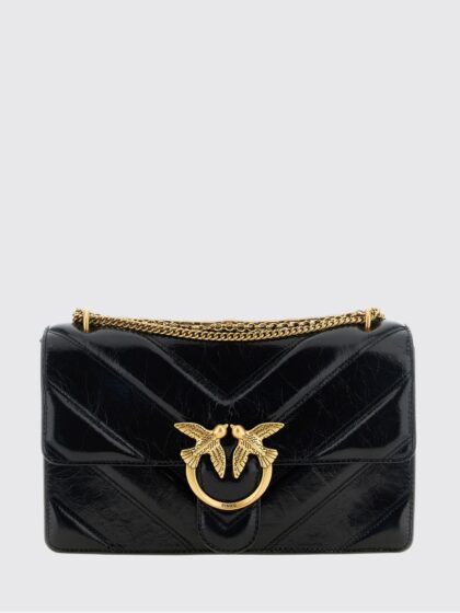 PINKO Mini Crossbody Bag in Calfskin with Chevron Pattern and Love Birds Logo