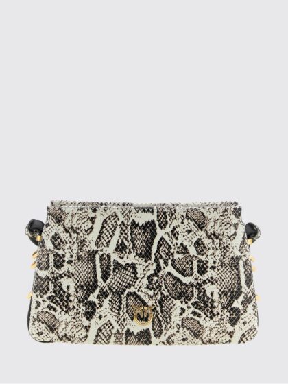 PINKO Python Print Leather Crossbody Bag with Love Birds Logo Buckle