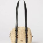 PINKO Raffia Mini Shoulder Bag with Double Leather Handle