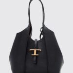TOD'S T Timeless Grained Calfskin Shoulder Bag with Double Handle