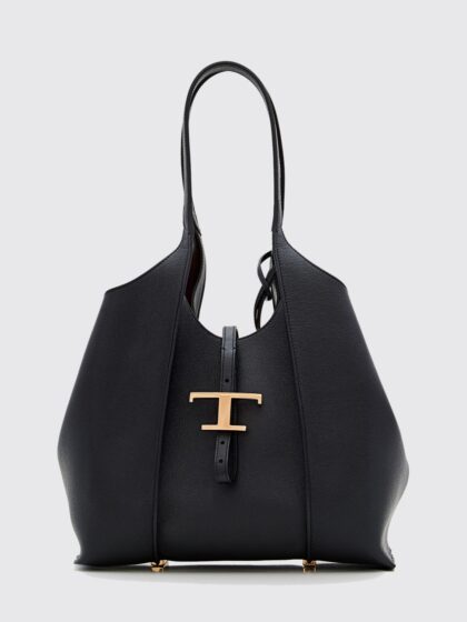 TOD'S T Timeless Grained Calfskin Shoulder Bag with Double Handle