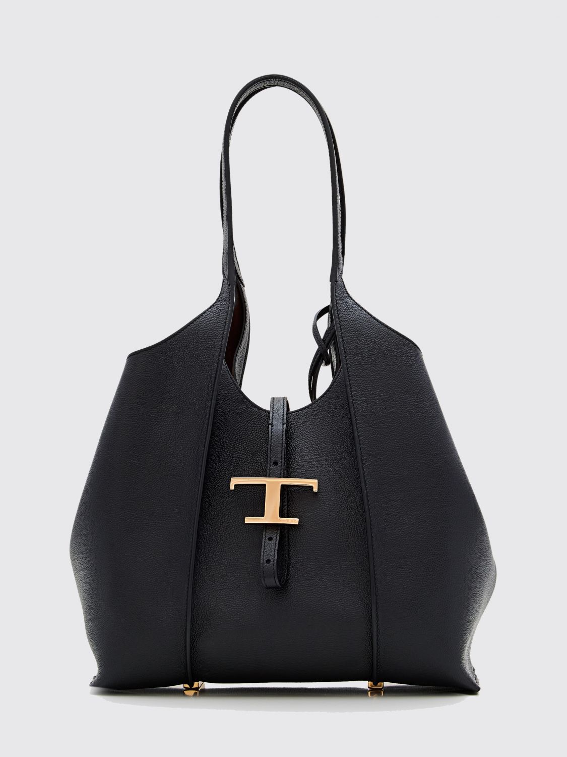 TOD'S T Timeless Grained Calfskin Shoulder Bag with Double Handle