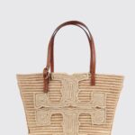 TORY BURCH Ella Crochet Raffia Mini Bag with Embroidered Double T Logo